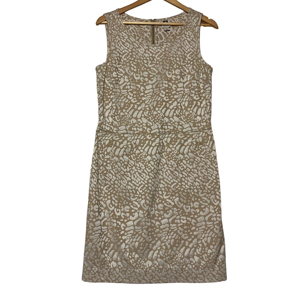 ANNE KLEIN sz 8 Dress Subtle Leopard Print Sheath Sleeveless Pockets Cream Tan